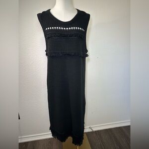 J Crew Women’s Black Waffle Knit Sweater Dress Fringe Tiered